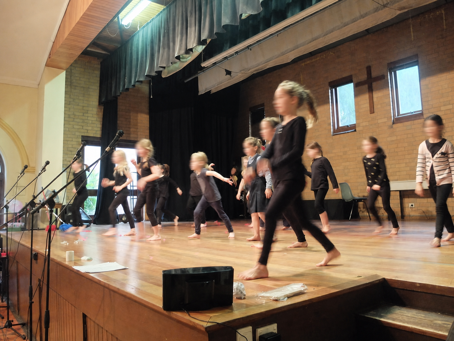 Primary students moving during an active performance workshop
